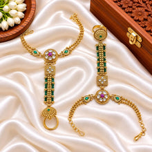 Antique Gold Finish Kundan & Beaded Hathphool