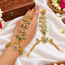 Imperial Jadau Kundan and Emerald Haath Phool Pair