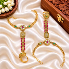 Antique Gold Finish Kundan & Beaded Hathphool