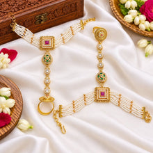 Royal Paachi Kundan Multi-Strand Pearl Haath Phool Pair
