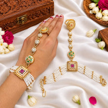 Royal Paachi Kundan Multi-Strand Pearl Haath Phool Pair