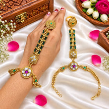 Antique Gold Finish Kundan & Beaded Hathphool