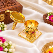 Traditional Gold-Plated Lakshmi Sindoor Dani (Kumkum Box)