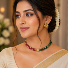 Ruby & Emerald Beaded Choker Necklace Set