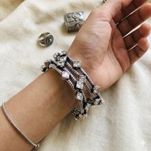 Oxidized Silver-Plated Contemporary Geometric Bangles (Set of 2)