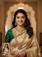 Grand South Indian Temple Bridal Necklace Set with Lakshmi Motif & Green Beads