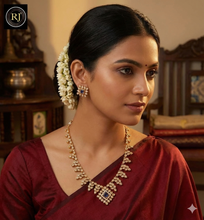 Matte Gold Leaf Motif Necklace Set with Lavender & White AD Stones