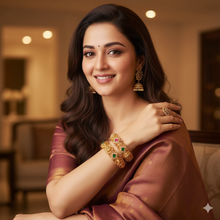 Exquisite Lakshmi Devi Ruby Emerald Gold-Plated Bangles - Traditional Temple Jewelry