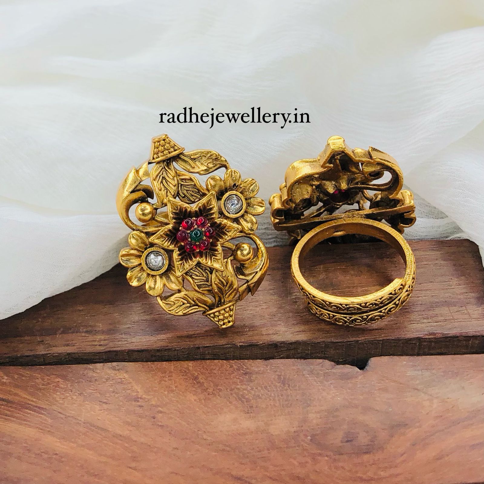 Unique & Stylish Rajwadi Finger Ring, Gold Plated, Size Adjustable