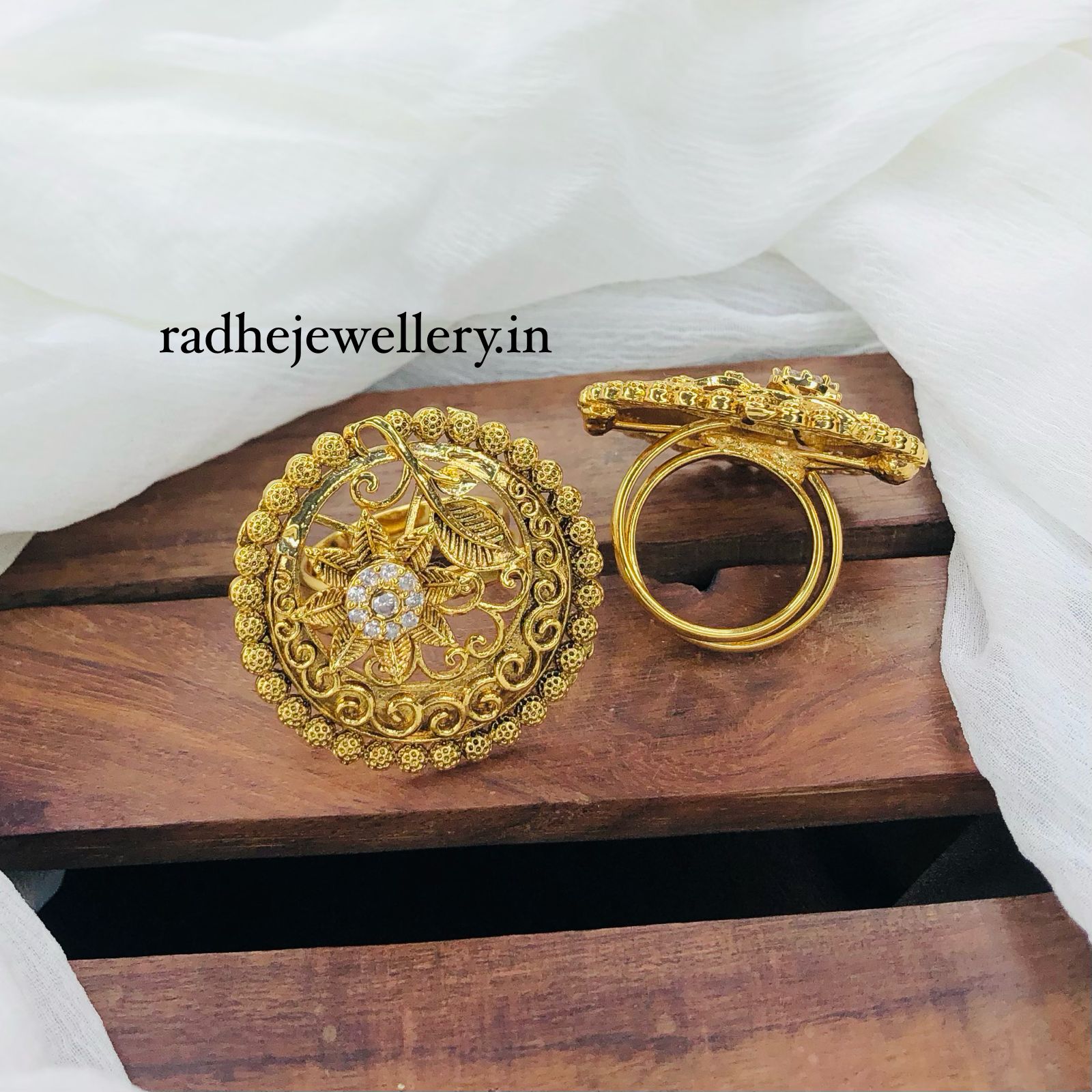 Khoobsurat Rajwadi Finger Ring, Gold Plated, Size Adjustable