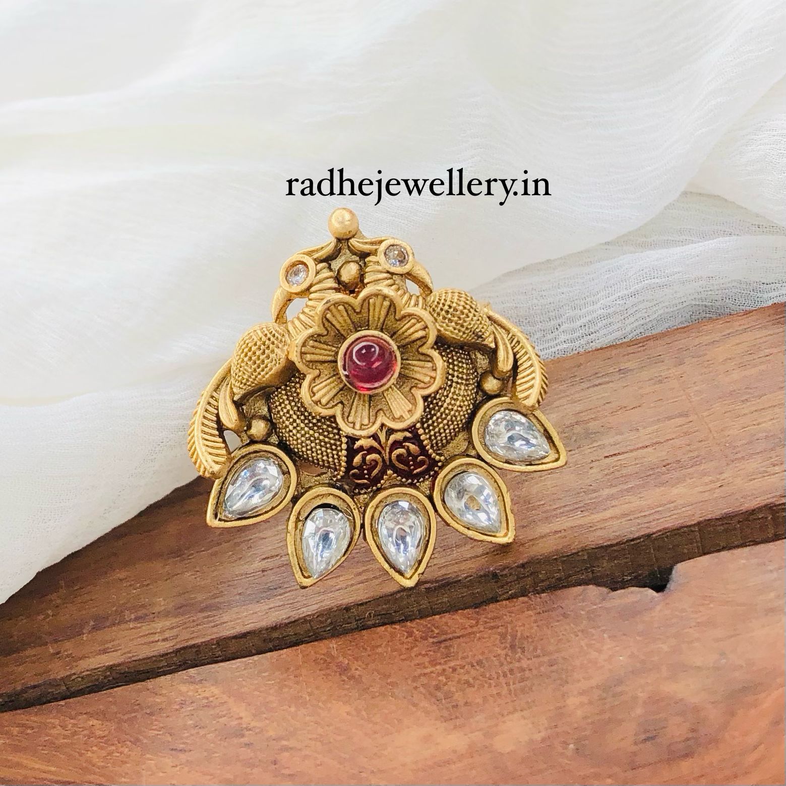 Unique & Stylish Rajwadi Finger Ring, Gold Plated, Size Adjustable