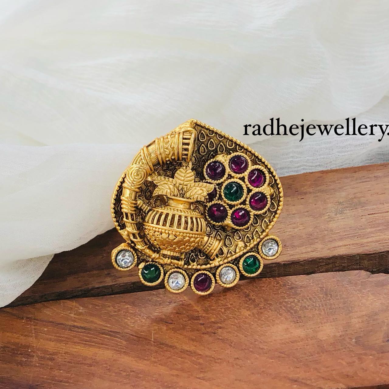 Kalash & Baaja Rajwadi Finger Ring, Gold Plated, Size Adjustable