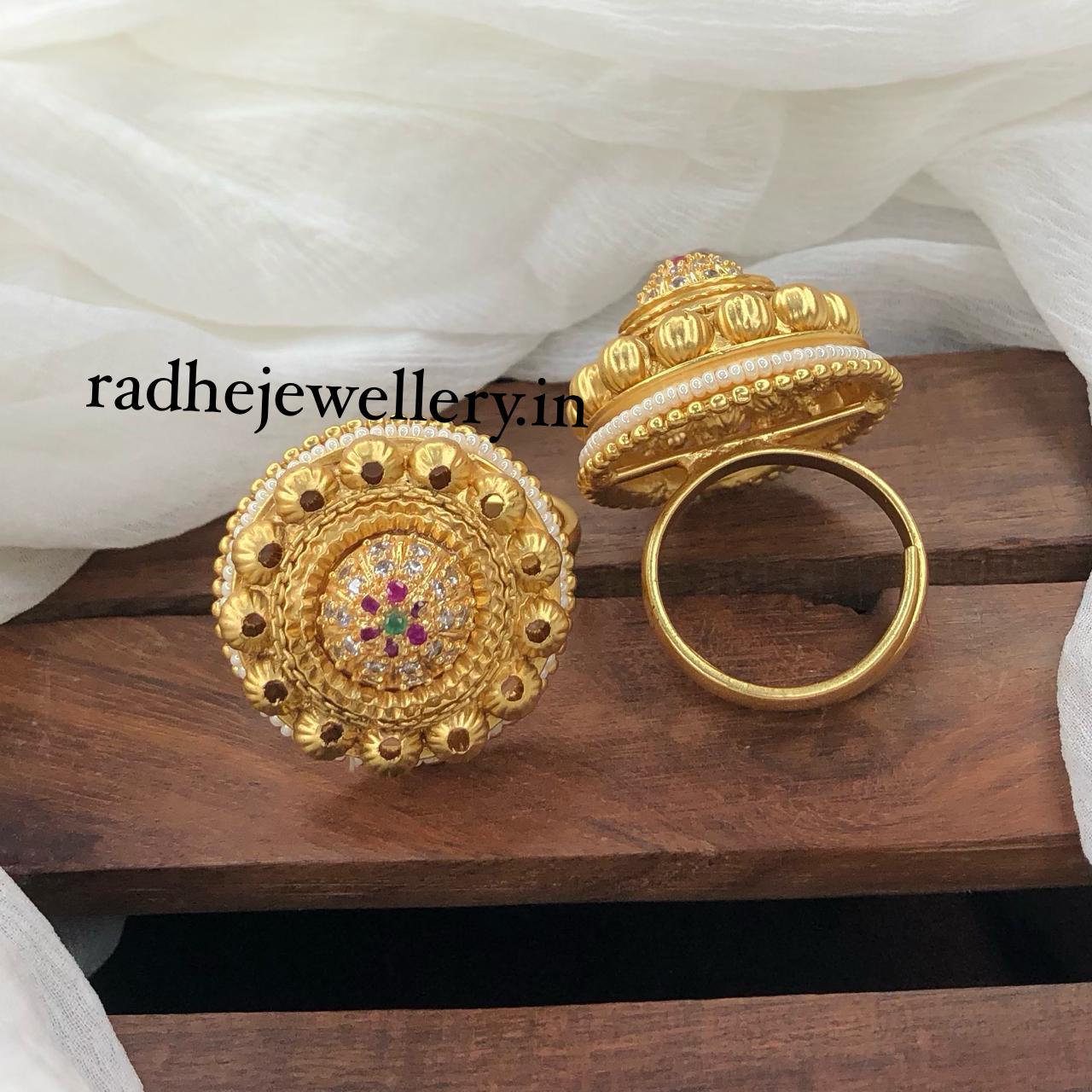 Booriya Style Rajwadi Finger Ring, Gold Plated, Size Adjustable