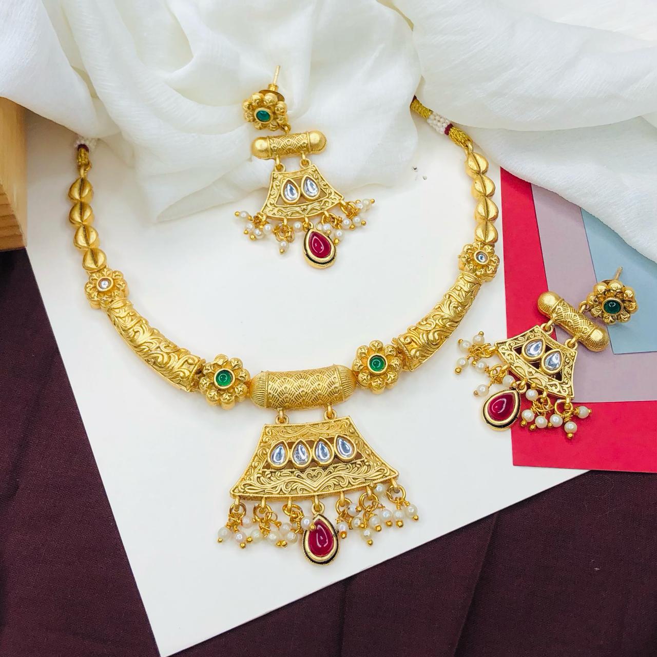 Ethnic Rajwadi Necklace Set, with Earrings