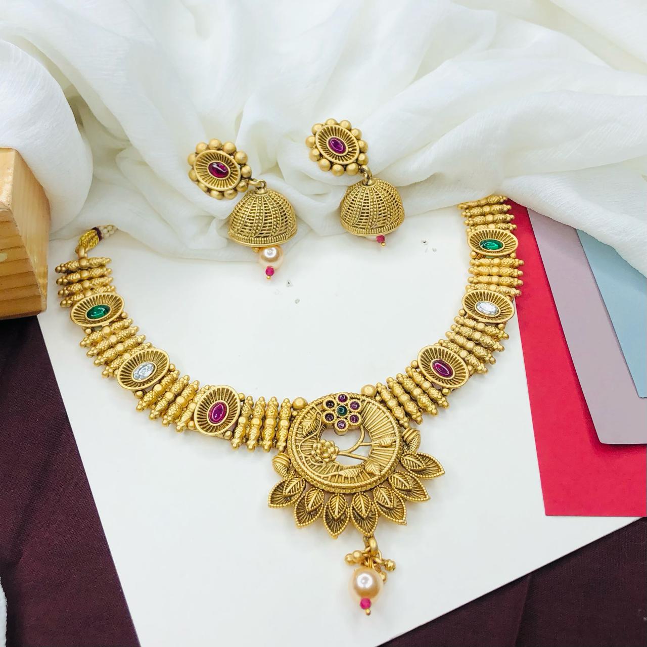 Ethnic Rajwadi Necklace Set, with Earrings, 2 Color Choices