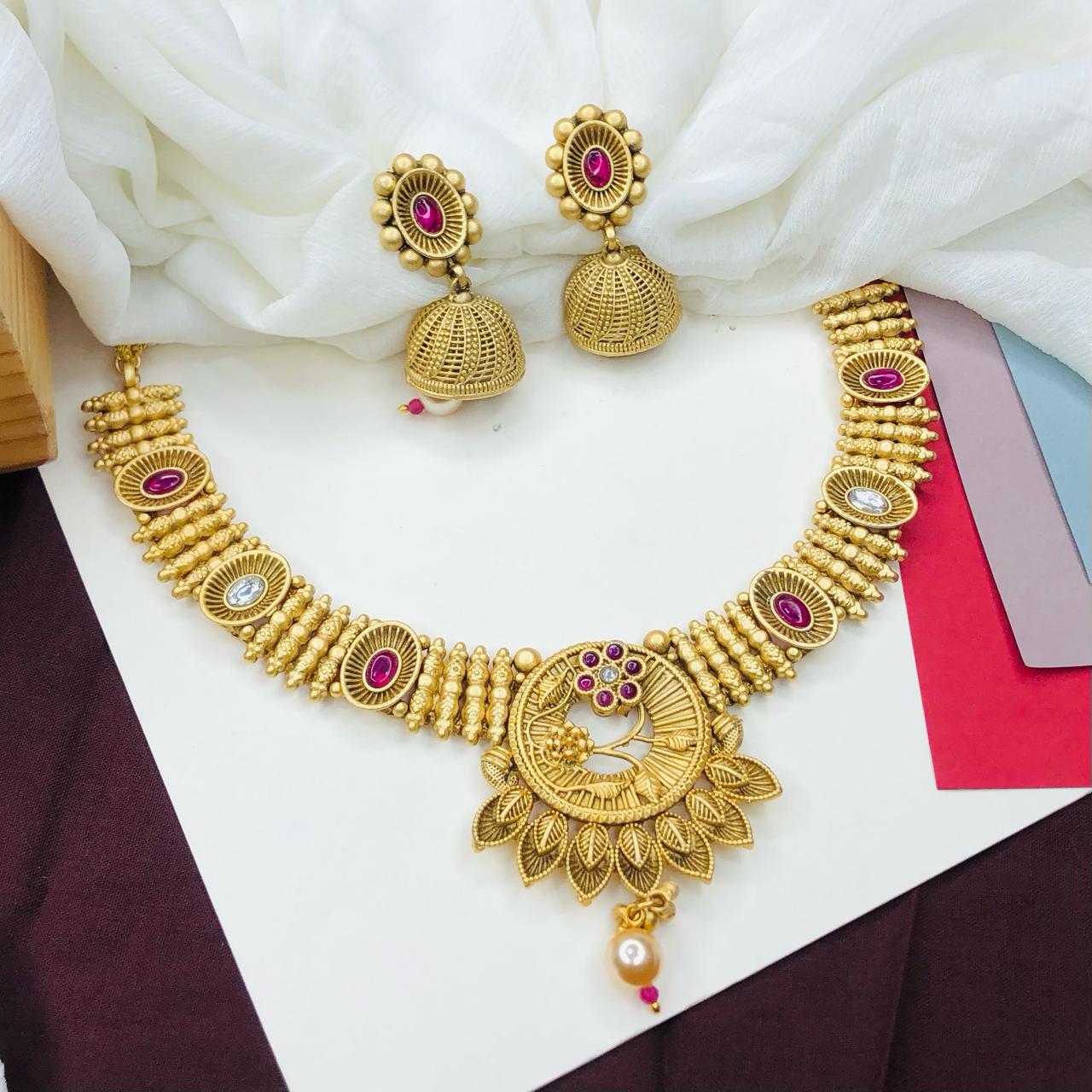 Ethnic Rajwadi Necklace Set, with Earrings, 2 Color Choices