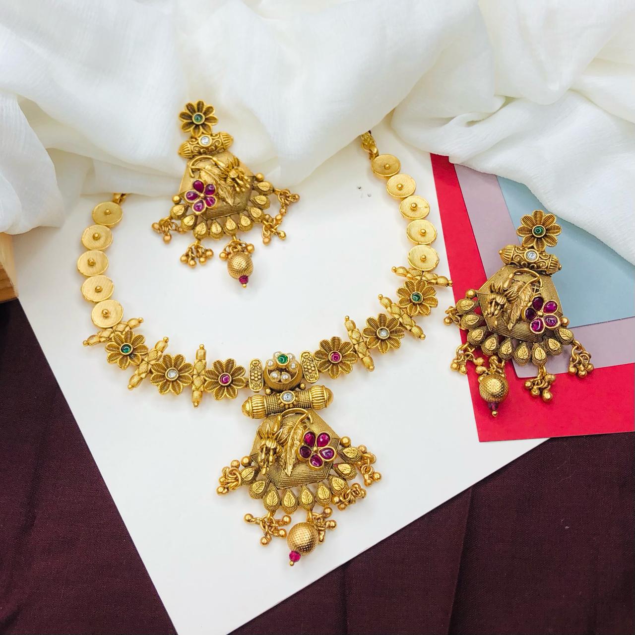 Ethnic Rajwadi Necklace Set, with Earrings