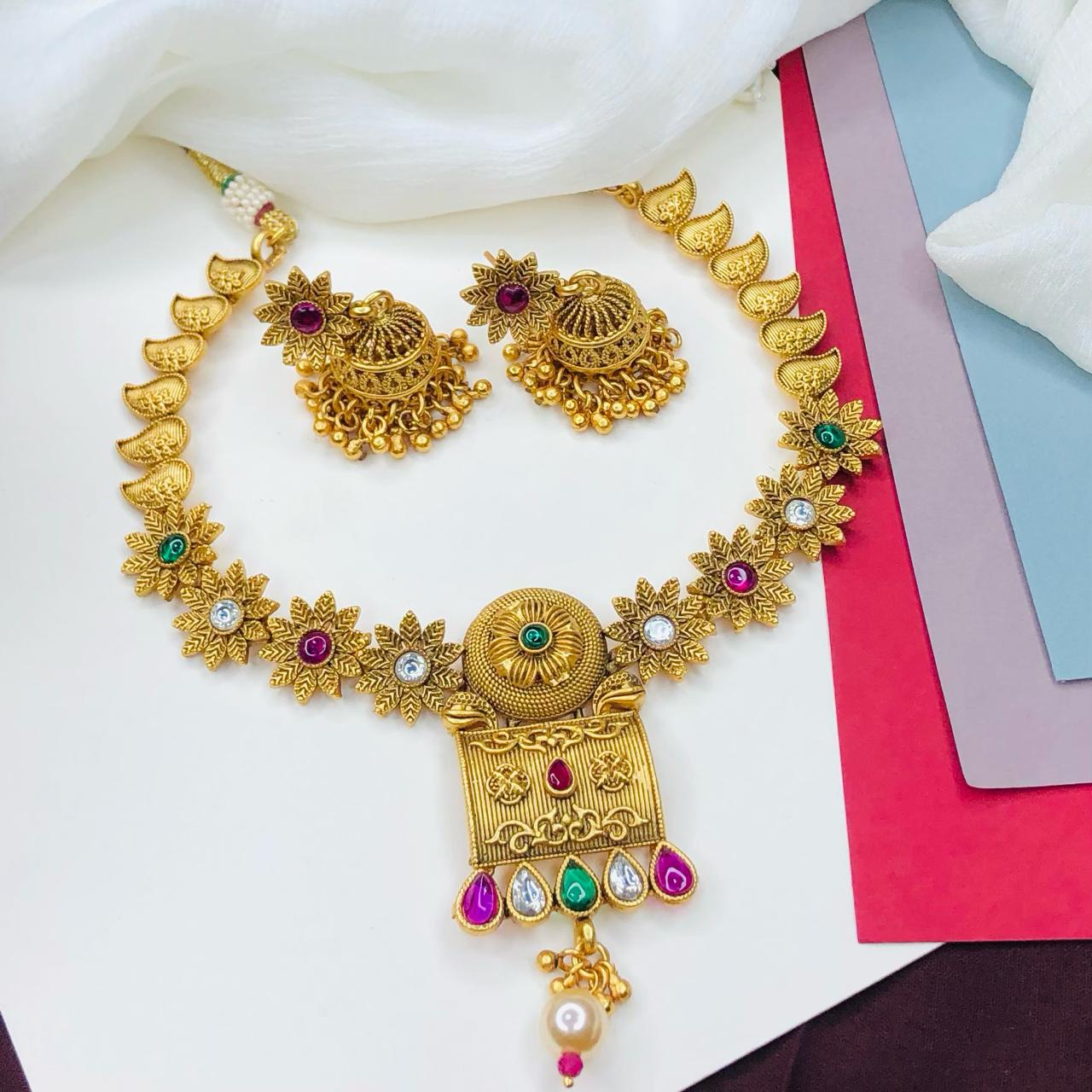 Ethnic Rajwadi Necklace Set, with Earrings