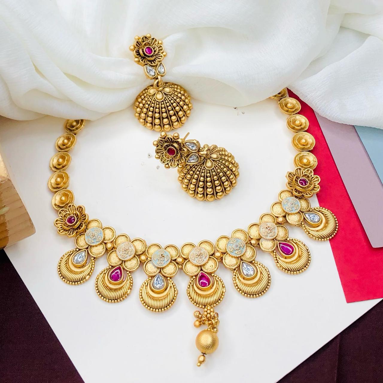 Ethnic Rajwadi Necklace Set, with Earrings, 2 Color Choices