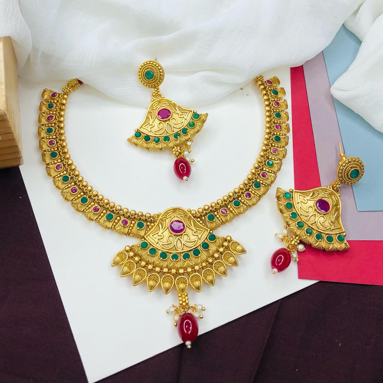 Ethnic Rajwadi Necklace Set, with Earrings