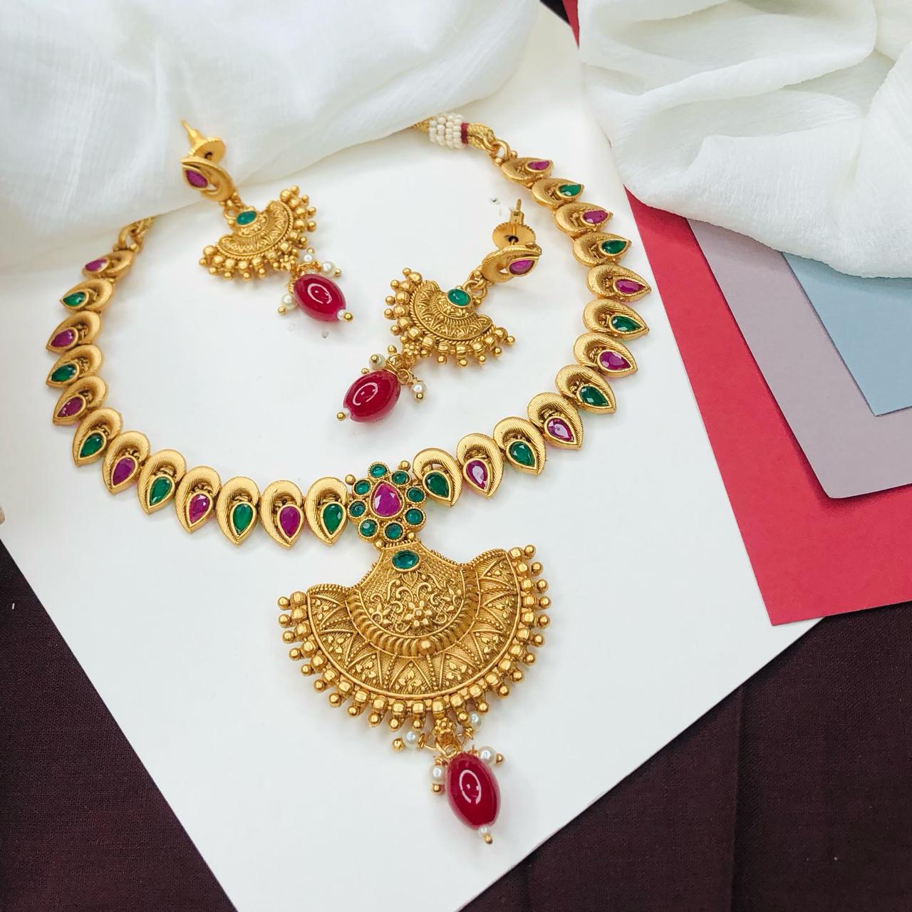 Ethnic Rajwadi Necklace Set, with Earrings