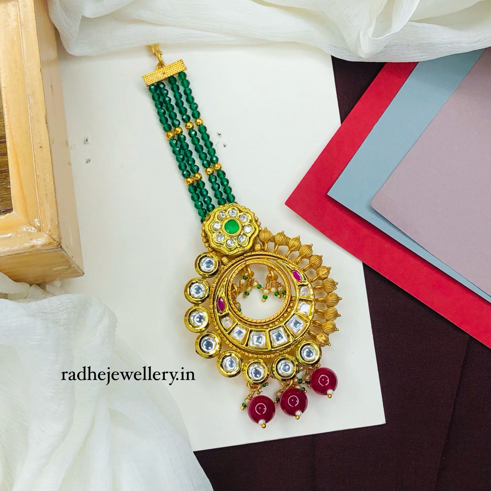 Traditional Kundan Pearl Chandbali Bridal Stylish Maang Tikka