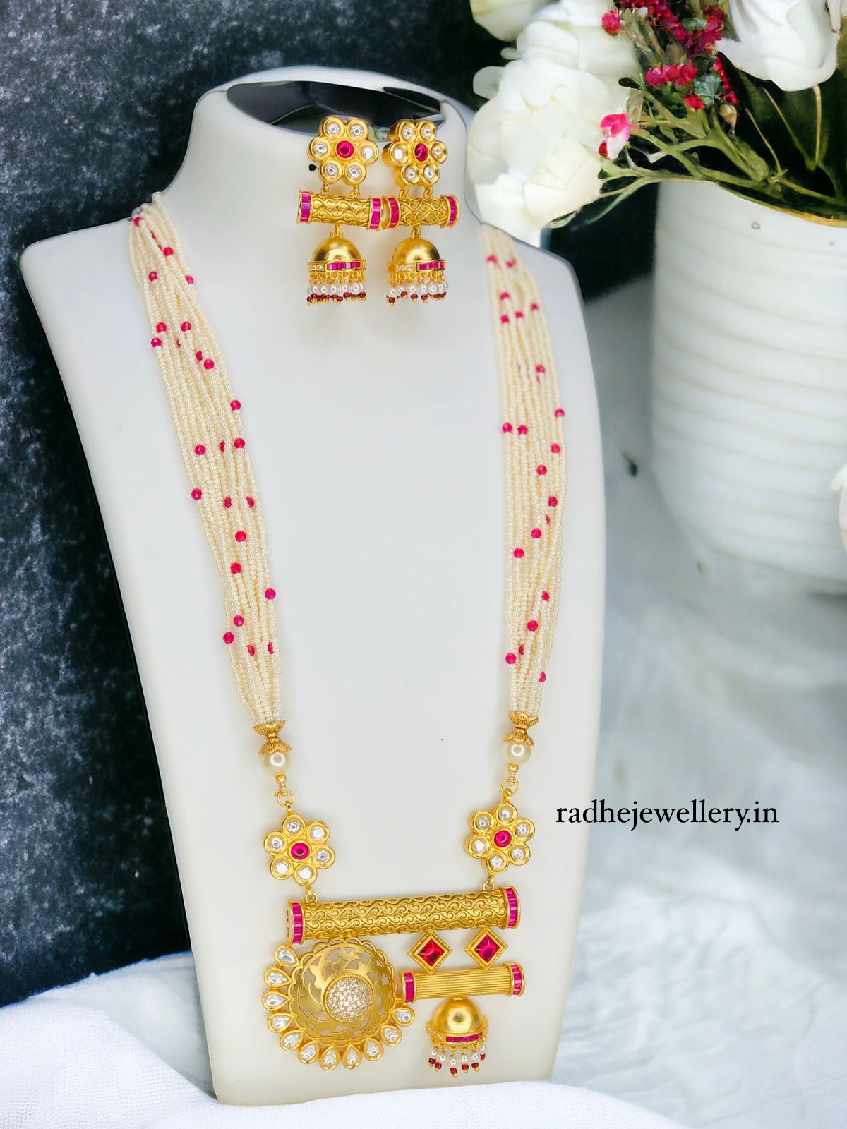 Beautiful High Gold Polish Designer Rajwadi Jewellery Sets |ad stone necklace set