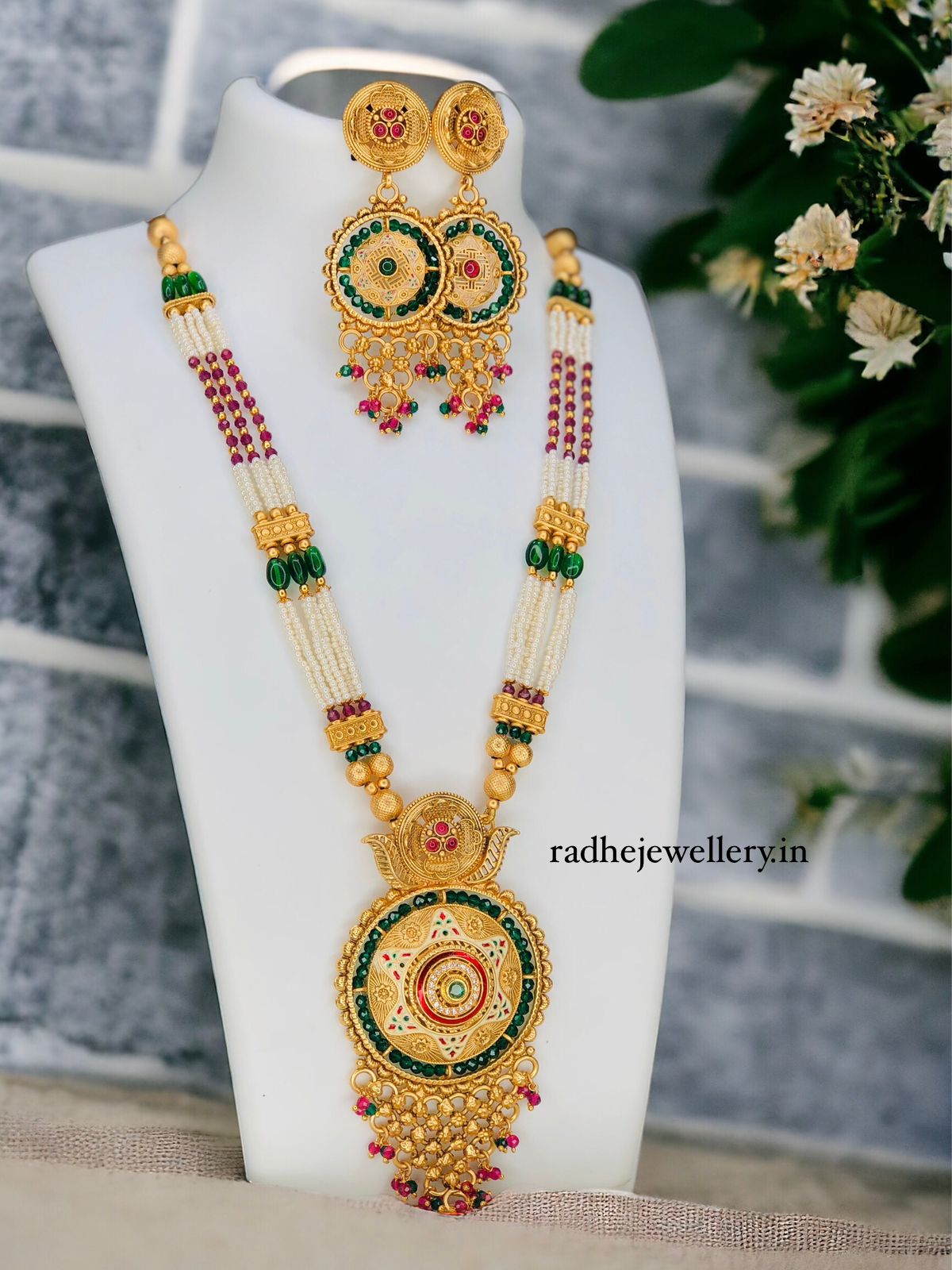 Designer Handmade Multi Layered Beaded Kundan Long Necklace Set