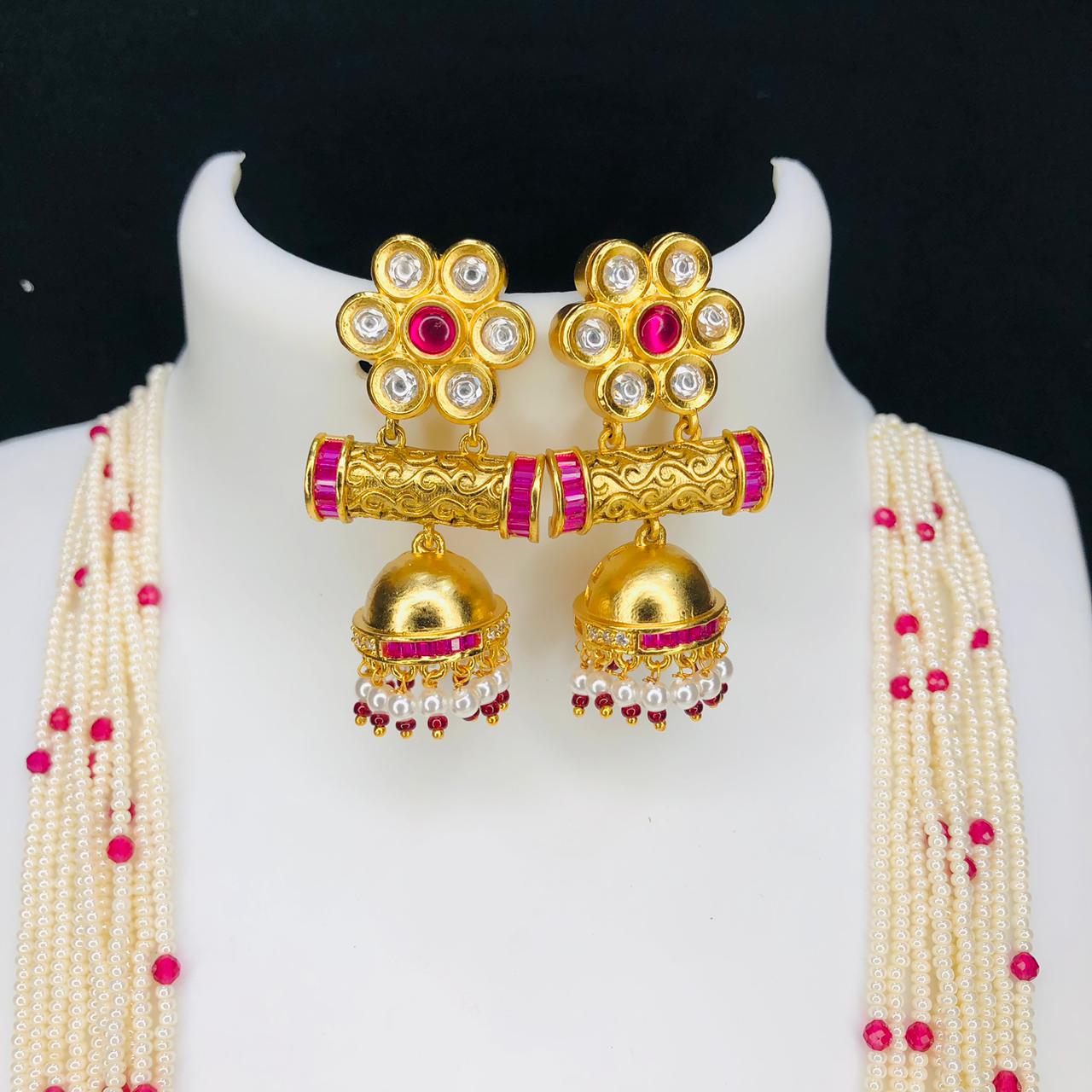 Beautiful High Gold Polish Designer Rajwadi Jewellery Sets |ad stone necklace set