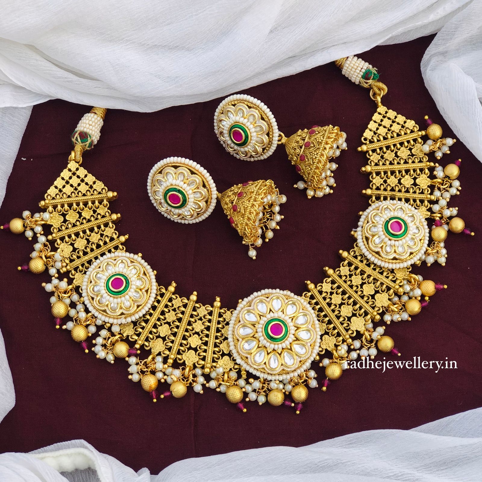 Rajwadi Polish Fancy Design Party wear Kundan Necklace Set