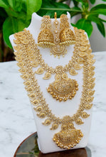 Bridal Combo set / Antique Gold plated Long Haram Choker Necklace Jumka Earring Set / South Indian Wedding Jewelry / AD Stone Jewelry Set