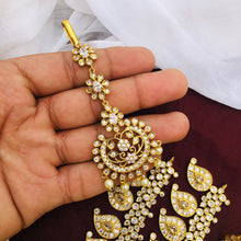 Bridal Combo set / Antique Gold plated Long Haram Choker Necklace Jumka Earring Set / South Indian Wedding Jewelry / AD Stone Jewelry Set