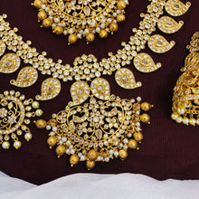 Bridal Combo set / Antique Gold plated Long Haram Choker Necklace Jumka Earring Set / South Indian Wedding Jewelry / AD Stone Jewelry Set