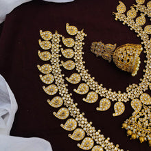 Bridal Combo set / Antique Gold plated Long Haram Choker Necklace Jumka Earring Set / South Indian Wedding Jewelry / AD Stone Jewelry Set