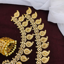 Bridal Combo set / Antique Gold plated Long Haram Choker Necklace Jumka Earring Set / South Indian Wedding Jewelry / AD Stone Jewelry Set