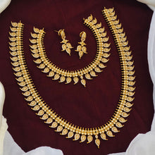 Antique Gold plated Long Haram Choker Necklace Set / South Indian Wedding Jewelry / AD Stone Jewelry Set