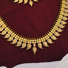 Antique Gold plated Long Haram Choker Necklace Set / South Indian Wedding Jewelry / AD Stone Jewelry Set