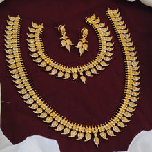 Antique Gold plated Long Haram Choker Necklace Set / South Indian Wedding Jewelry / AD Stone Jewelry Set