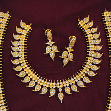 Antique Gold plated Long Haram Choker Necklace Set / South Indian Wedding Jewelry / AD Stone Jewelry Set