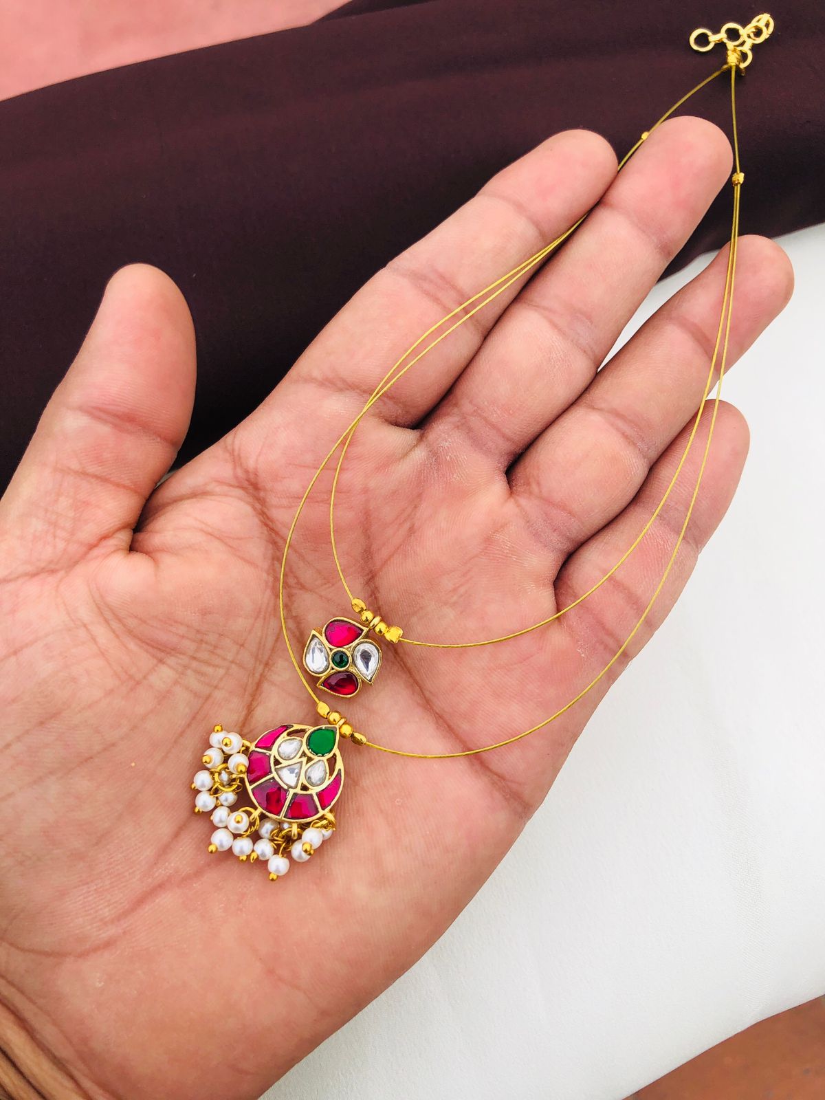 Half Moon + Floral Jadau Kundan String Neckpiece