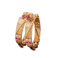 Bollywood style Gold Plated Openable Screw Kada/ White beads jadau stone Kada / Indian Bridal bangles