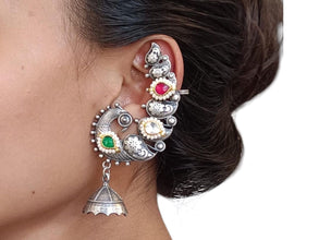 Classic Ear Cuffs with Kundan Jadau Oxidised Earring Design