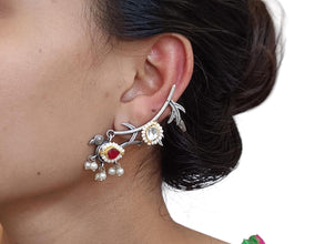Classic Ear Cuffs with Kundan Jadau Oxidised Earring Design