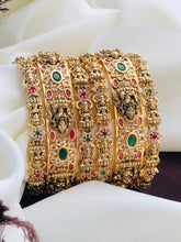 Antique Matte Finish Bridal Lakshmi Bangles set of 6, Party Wear- Temple Jewelry