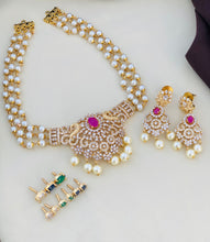 Pearl Studded Beaded Jewelry Necklace With Earrings, Multicolored Stones And hangeable Stone Necklace