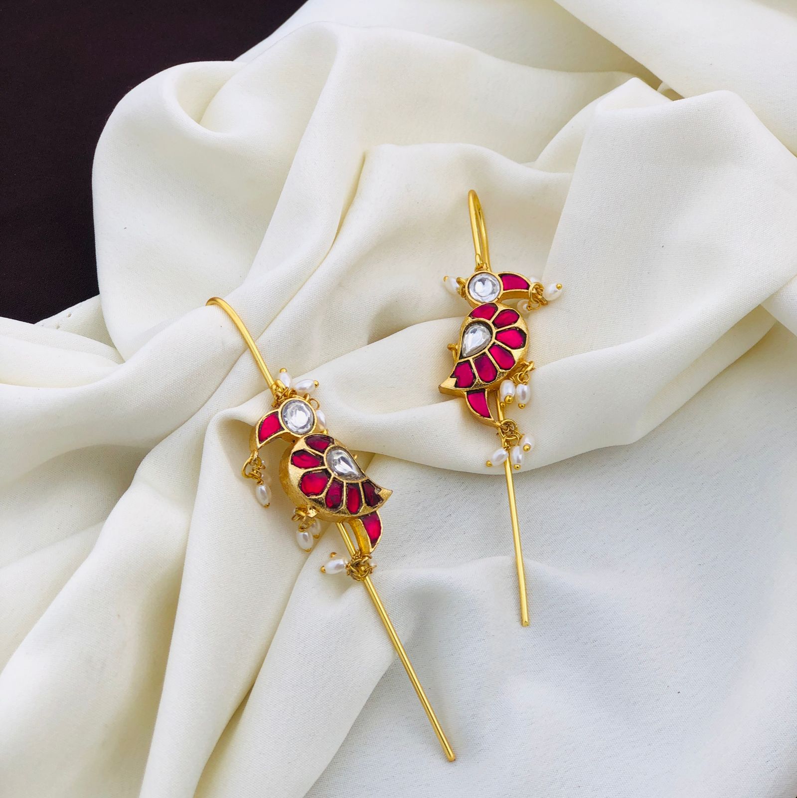Jadau Kundan Ear Cuff Earrings - High Quality