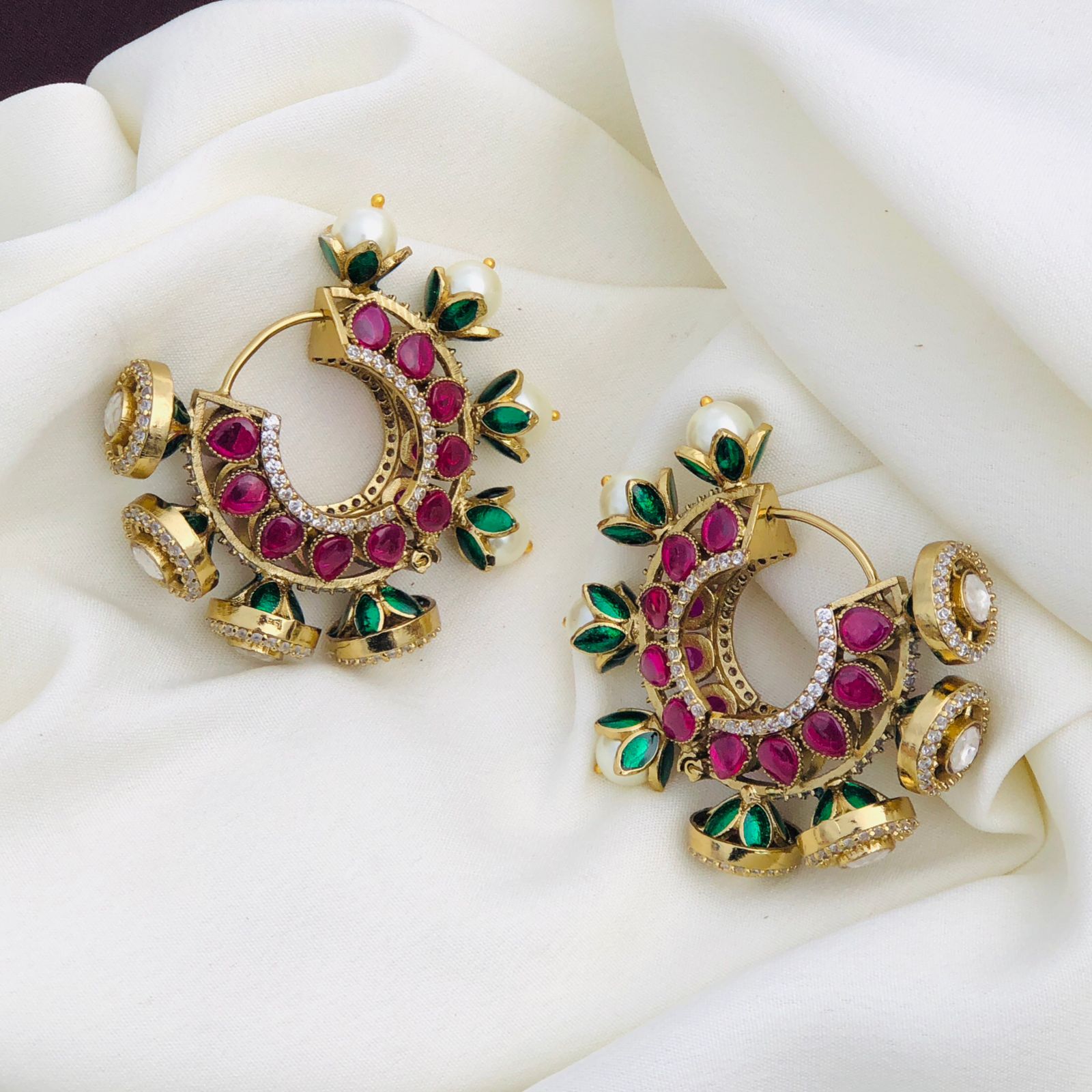 Kundan Polki Stone Hoop Earrings