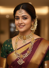 Grand South Indian Temple Bridal Necklace Set with Lakshmi Motif & Green Beads