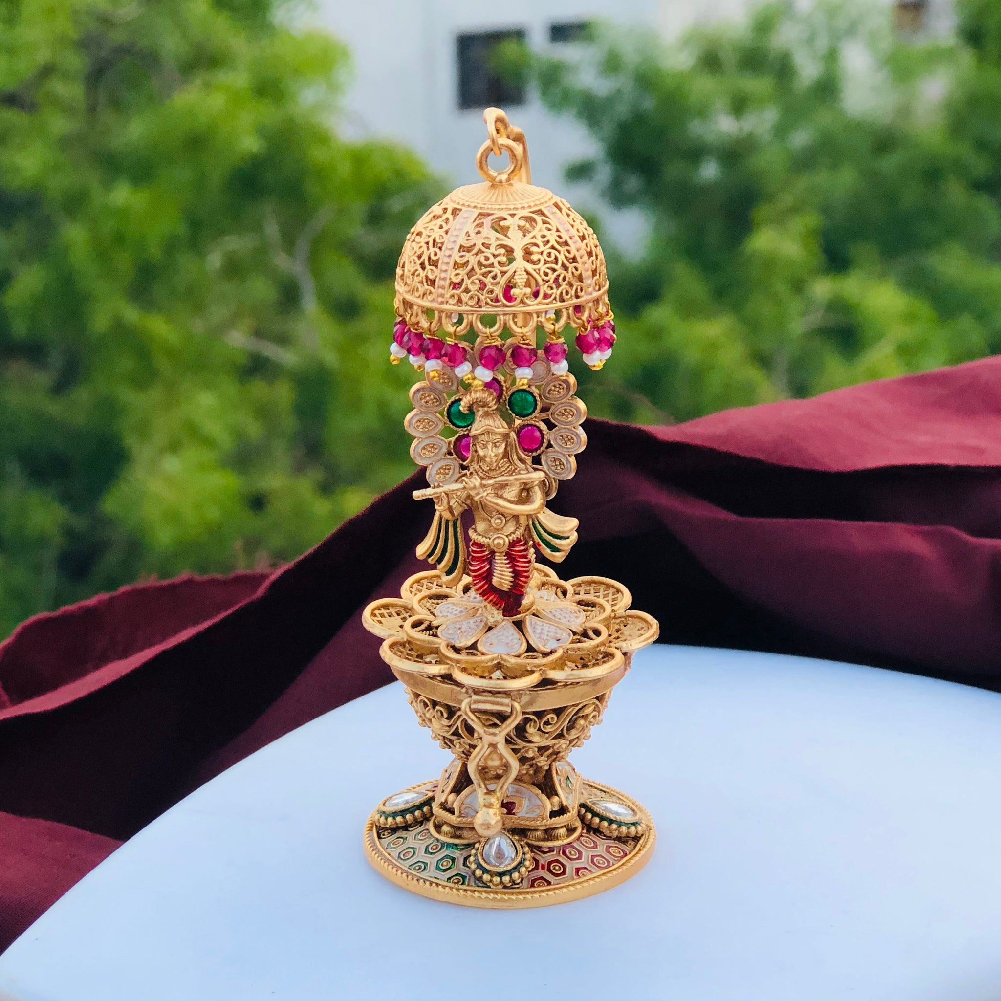 Krishna Kumkum Box/Gold Plated Sidoor Box,sindoor box/Wedding Gift/Pooja Accessory/Kumkum box