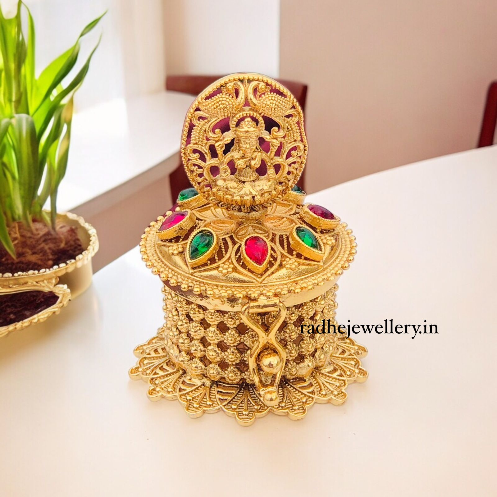 Beautiful Kumkum Box with  Lakshmi devi Kumkum box